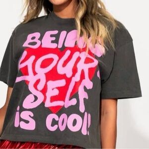 Dressed in LALA Charcoal/Pink Tee Being Yourself Is Cool L/XL NEW